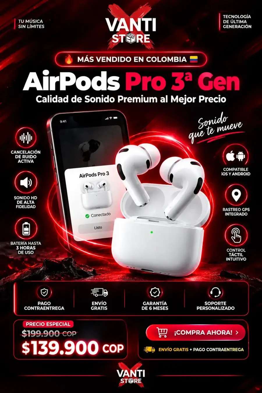 AirPods Pro 3a Gen — Audífonos Inalámbricos con Cancelación de Ruido y Estuche Carga HD